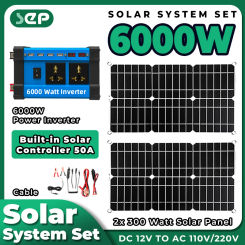 6000W Interver Outdoor Power 12v Solar Power Generator Solar Panel with 30A Solar Kit Charge Controller Solar System Set Camping