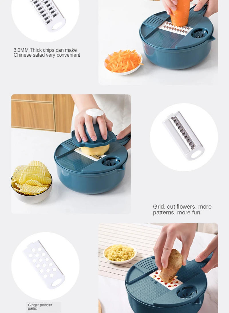 Description Picture 5 of item1pc Green/Blue/Pink Manually Cut Shred Grater Salad Vegetable Chopper Carrots Potatoes For Kitchen Convenience Vegetable Tools