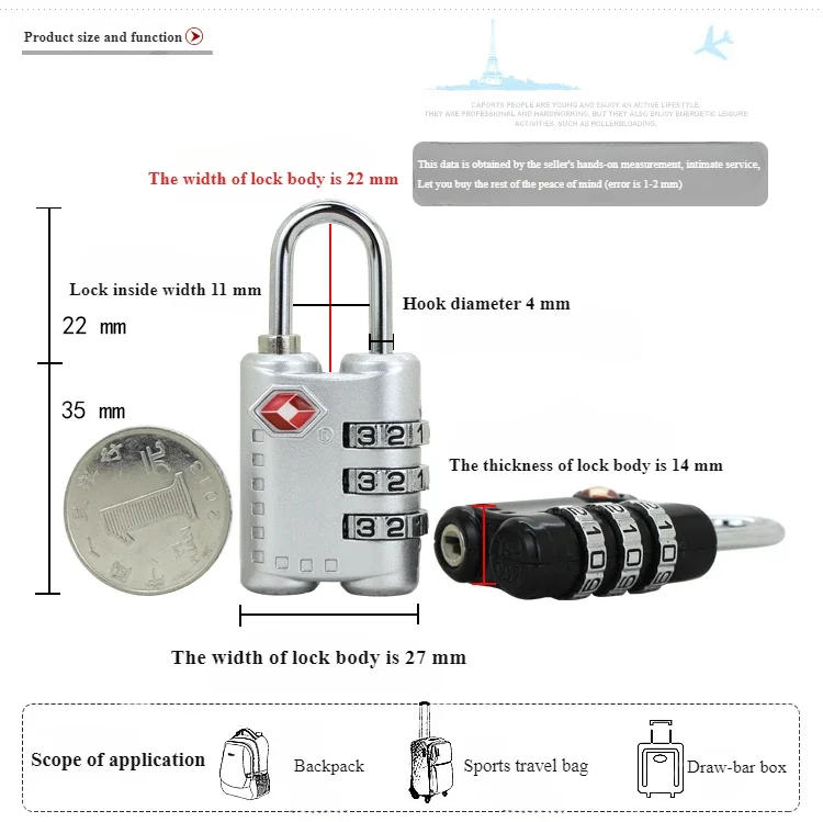 Description Picture 2 of itemNew TSA Customs Colorful Code Lock for Travel Luggage Password Changeable Lock Contrast Color Design Padlock Cabinet Locker