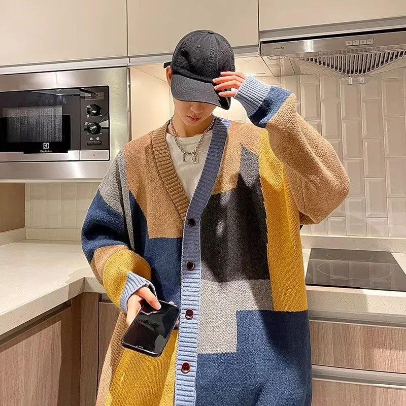 Description Picture 4 of itemV Neck Red Knit Sweater Male Graphic Hippie Cardigan Winter 2023 Men's Clothing Sweatshirts Trend X Mode A Wool Heated Tops Old