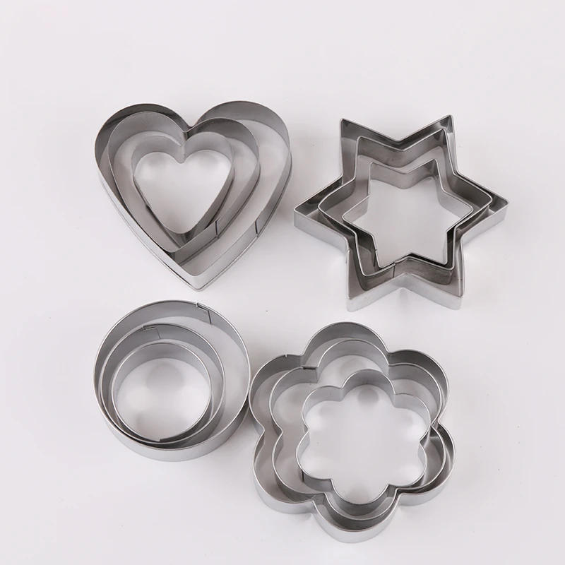 Description Picture 4 of item12pcs/set Stainless Steel Cookie Biscuit DIY Mold Star Heart Round Flower Shape Cutter Baking Mould  Tools