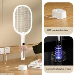 4000V Rechargeable Type-C Electric Fly Swatter Insect Killer Handheld Detachable Automatic Tapping Mode Indoor and Outdoor