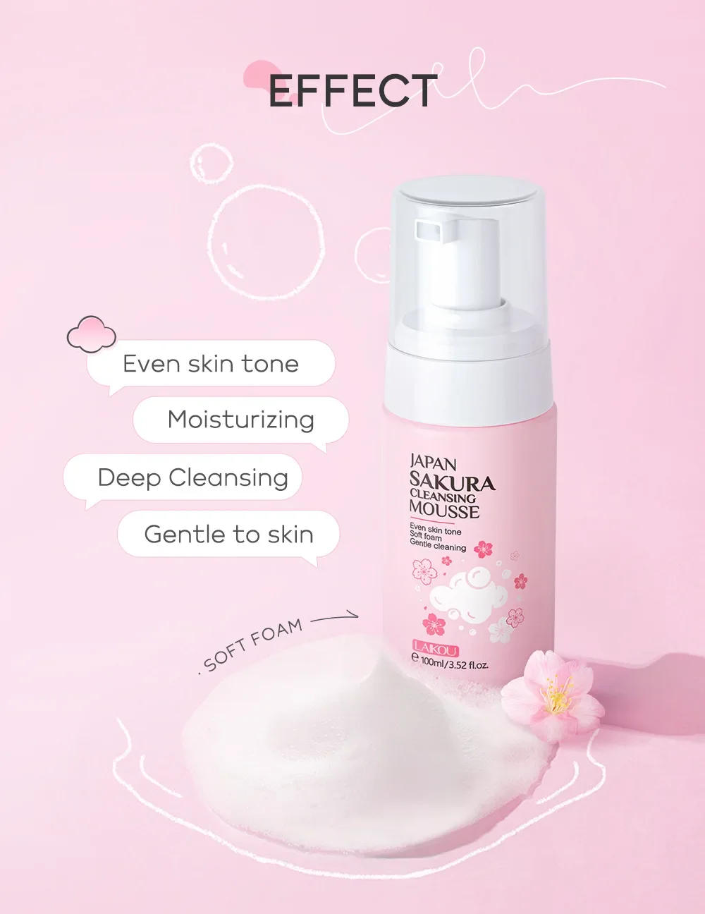 Description Picture 6 of itemLAIKOU Cherry Blossom Women Facial Cleanser  Face Korean Skin Care Products Original Products 100ml
