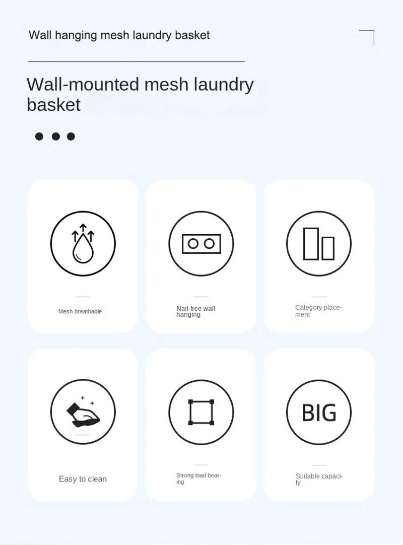 Description Picture 3 of itemFoldable Storage Laundry Basket Organizer Dirty Clothes Mesh Bag Household Wall-mounted Bathroom Clothes Hanging Baskets Bucket