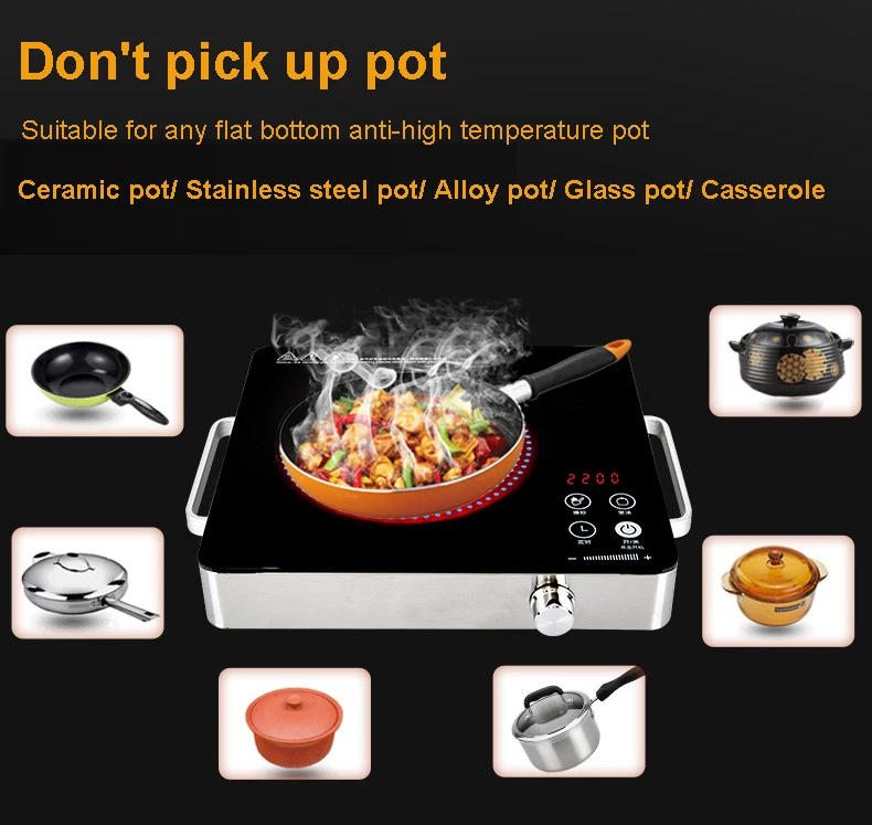 Description Picture 2 of itemElectrical Magnetic Waterproof Induction Cooker Hob Oven Hot Pot Stove With Timer Ceramic Heating Furnace Cooktop Plate 2200W