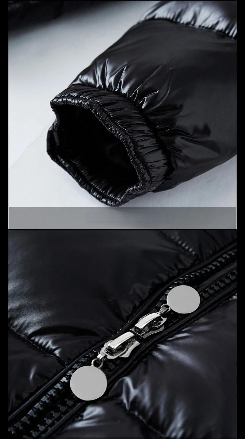 Description Picture 6 of itemMens 90% White Duck Down Jacket Solid Color Waterproof Thicken Warm Hooded Coats Fashion Loose Snow Windbreaker Unisex Parkas