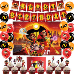 Disney Cartoon The Incredibles Theme Birthday Party Supplies Disposable Tableware Set Balloon Background Baby Shower Kid Gift