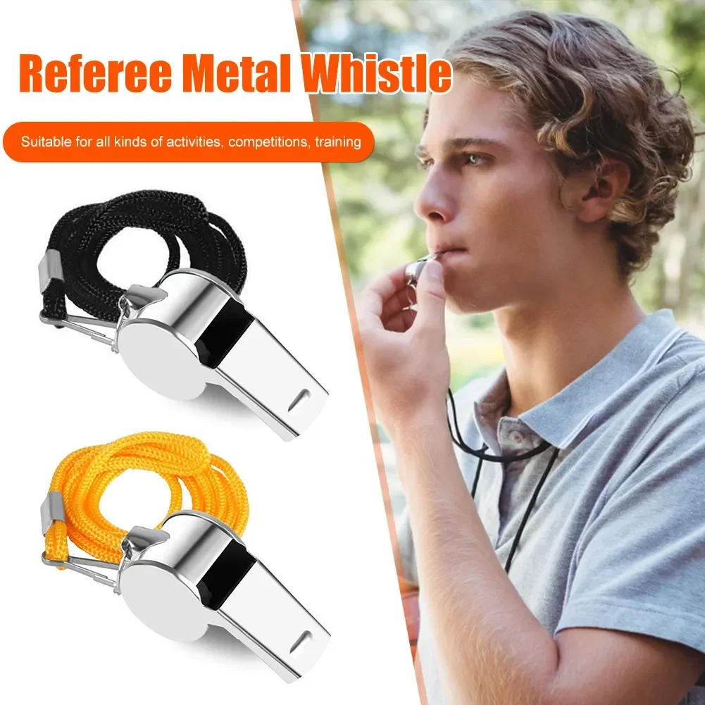 Description Picture 5 of itemMetal Whistle with Rope Professional Soccer Referee Extra Loud Whistle for Football Basketball Sports Training Outdoor Survival