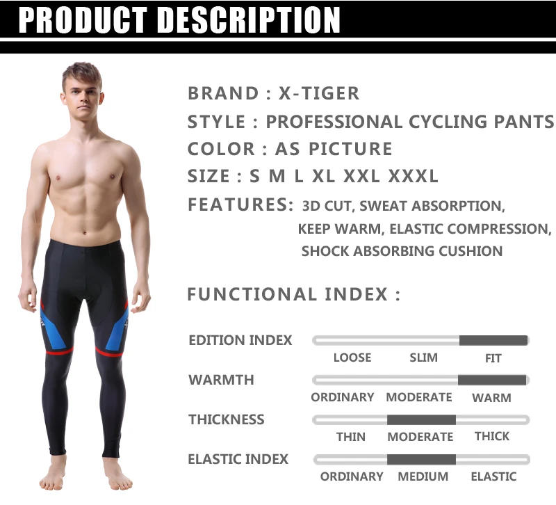 Description Picture 3 of itemX-TIGER Racing Cycling Tights Winter Thermal Bike Pants Colorful Mountain Road 5D Gel Pad Comfort Fleece Cycling Pants for Rides
