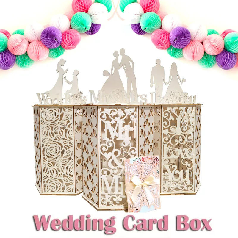 Description Picture 2 of itemWedding Card Box Mr and Mrs Wedding Supplies DIY Couple Mesh Business Card Wooden Box Birthday Decoration Wedding Decor