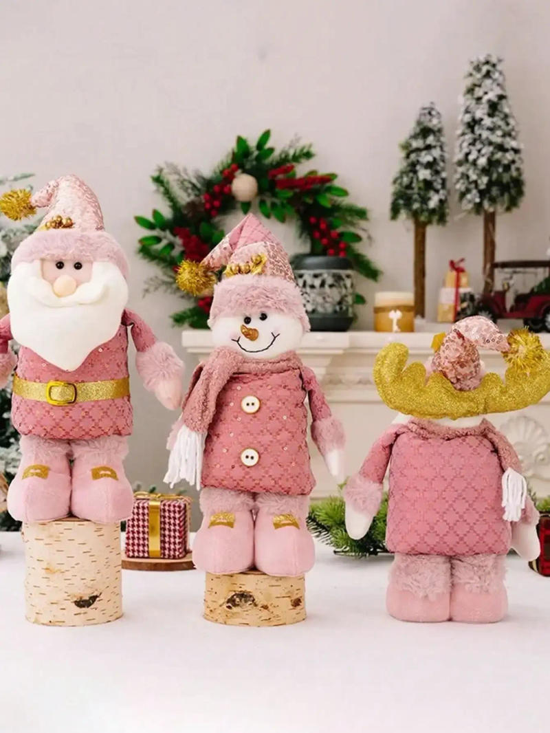 Description Picture 6 of item2024 Christmas Pink Santa Claus Snowman Reindeer Telescopic Doll Merry Christmas Decorations For Home Xmas Ornaments