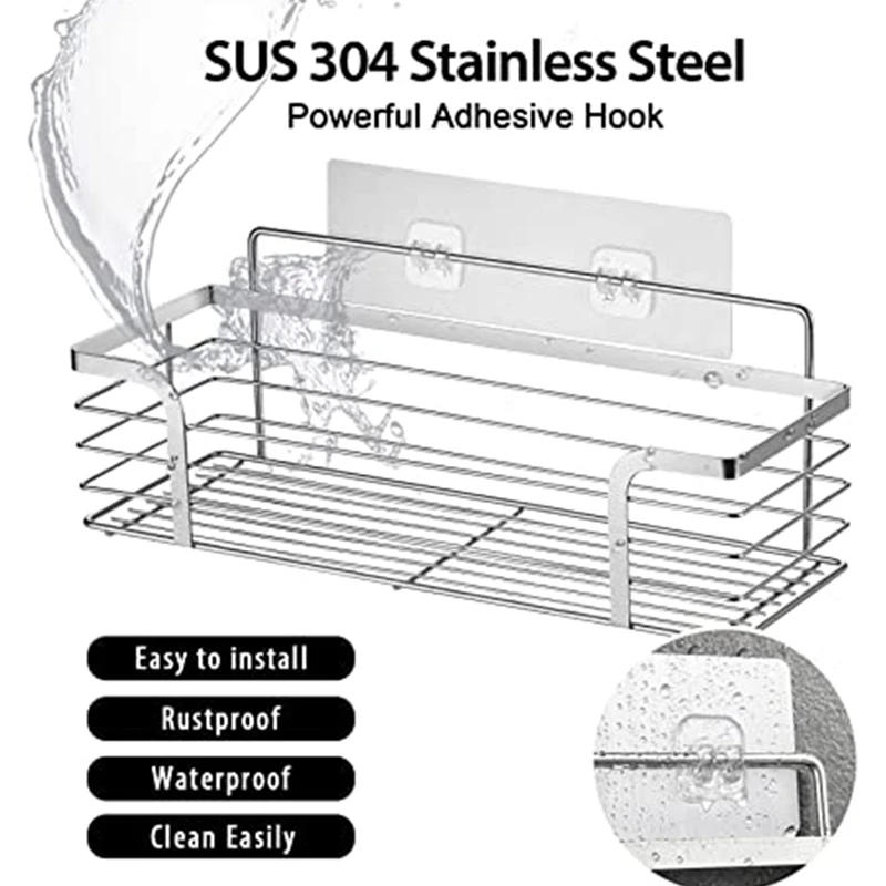 Description Picture 6 of itemABSF 2Pcs Shower Baskets Shelf Organizer For Kitchen Bathroom Organizer No Drilling Wall Mounted Stainless Steel Shelf