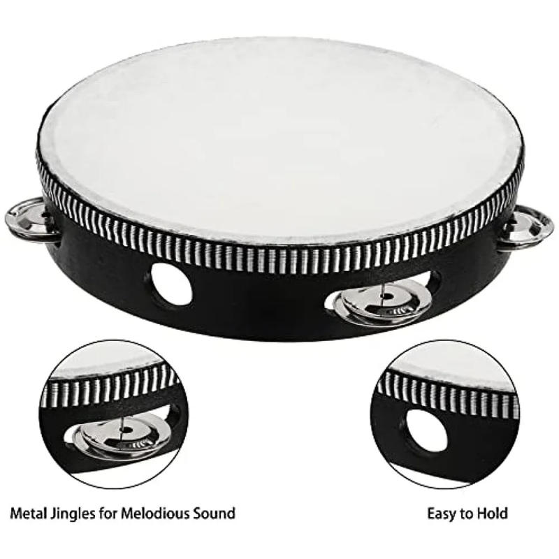 Description Picture 4 of item1Pc Wooden Tambourine 4/6/8/10-Inch Black Rim with Metal Jingles Musical Percussion Instrument for Concert Church Party