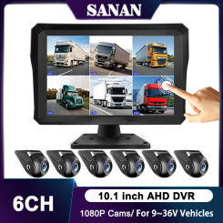 10.1 inch 6 Channel Vehicle Camera Monitor System Touch Screen 1080P AHD Backup Cams Reversing Parking DVR For Truck/ Bus/ RV