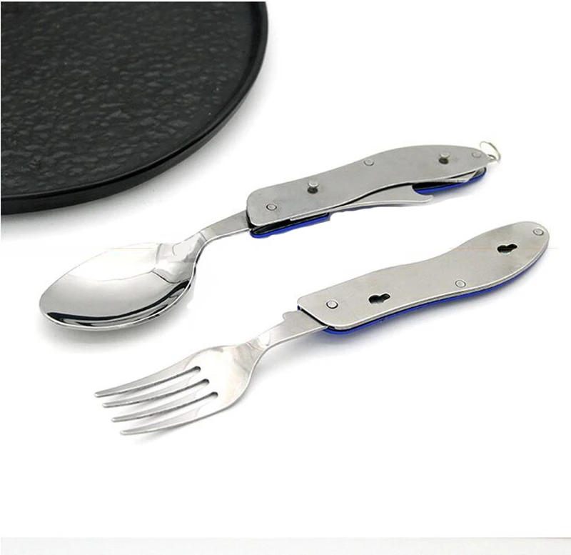 Description Picture 3 of itemTablespoon Set 4 In 1 Foldable Spoon Knife fork bottle opener Stainless Steel Folding Pocket Kits Outdoor Tableware Set