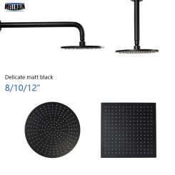 Matt Black Round & Square Rain Shower Head Black Shower Arm Wall Mouned and Ceiling Mounted Brass Bathroom Shower