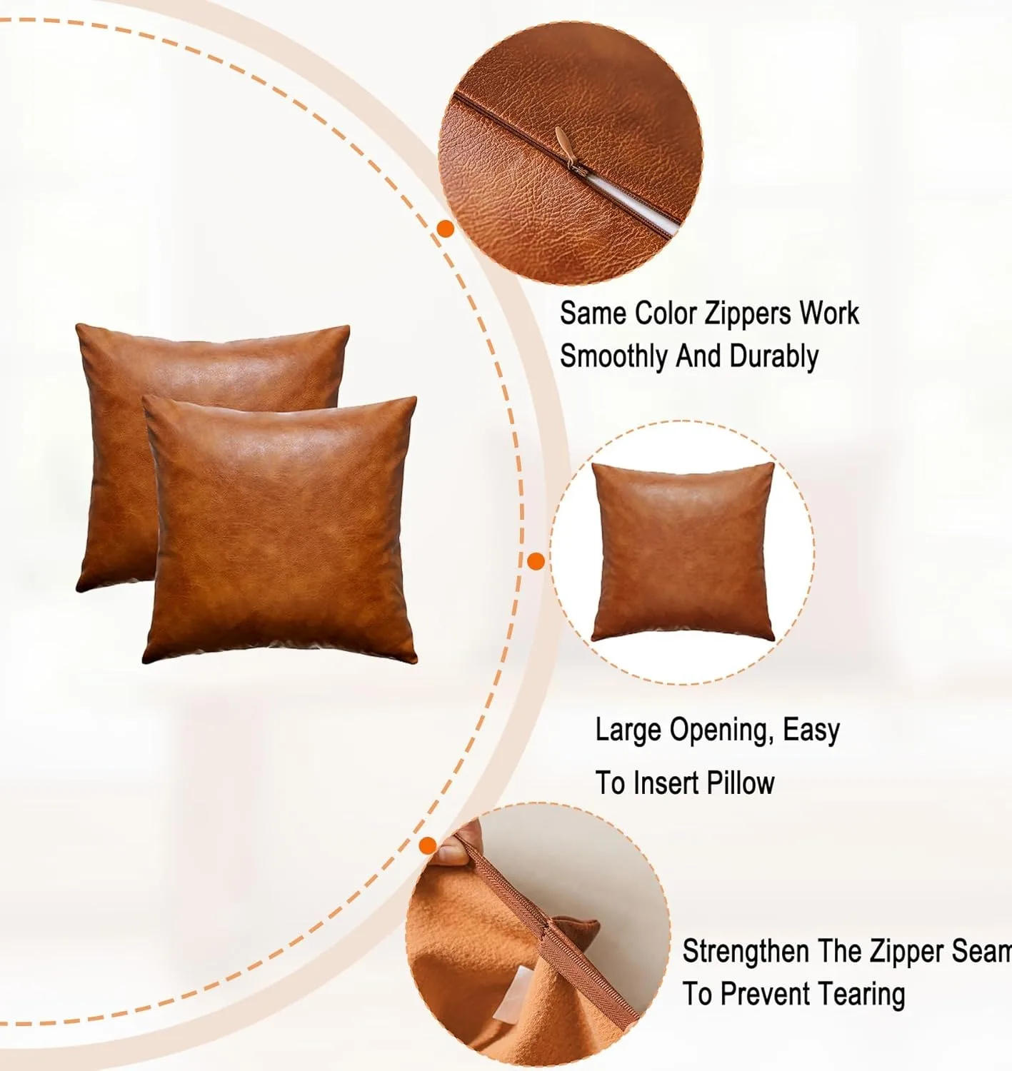 Description Picture 4 of itemLarge Throw Pillow Cover 50/60CM Faux Leather Decorative Cushion Cover Modern Solid Outdoor Luxury Pillowcase for Couch Sofa Bed