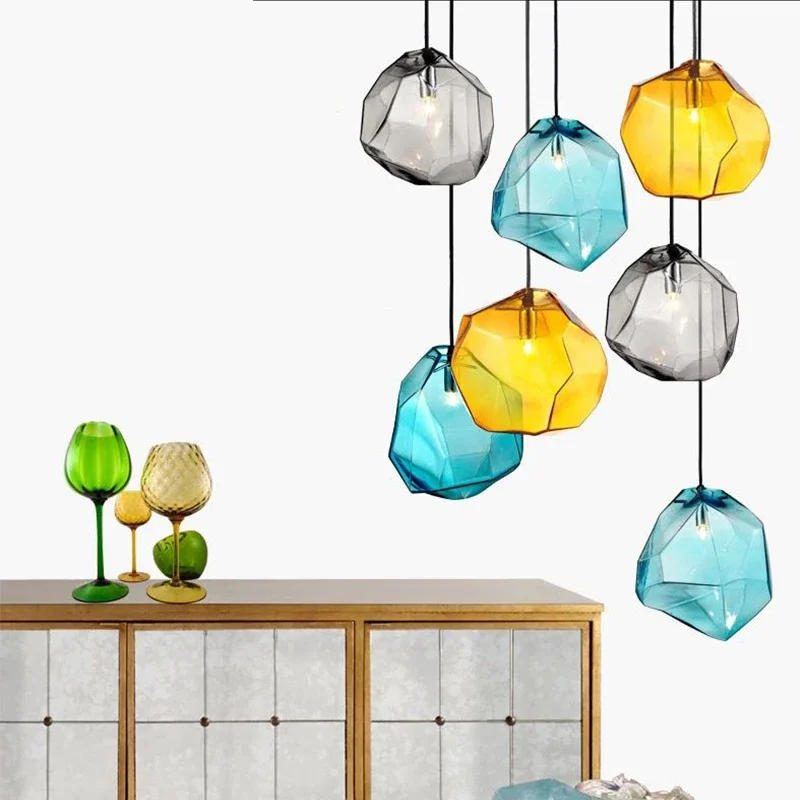 Description Picture 5 of itemNordic LED Pendant Light Colorful Stone Glass luminaire suspendu Indoor G4 Hanging Lamp Restaurant dining room bar light fixture
