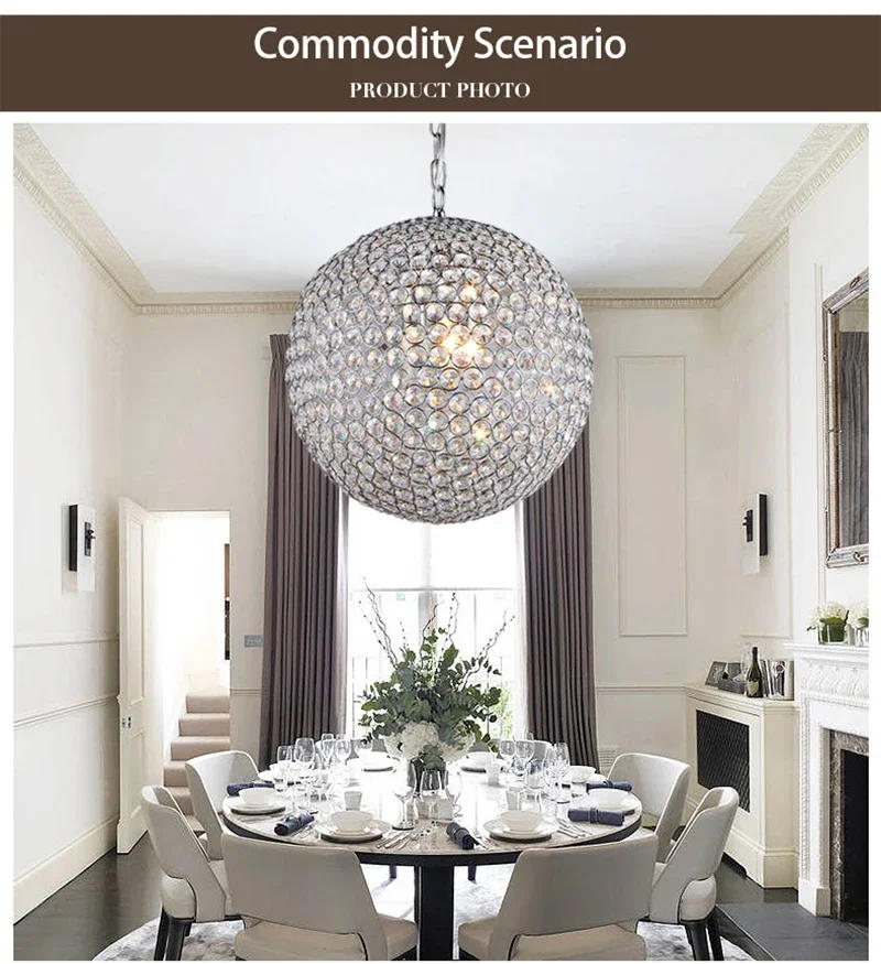 Description Picture 3 of itemNew Modern Crystal Ball Led Pendant Light Circular Chandelier Home Decoration Living Dining Room Ceiling Lamp