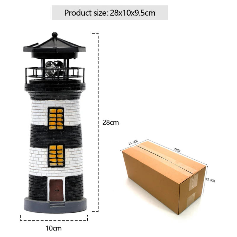 Description Picture 4 of itemSolar Powered Resin Decorative Lighthouse Light Lighthouse Night Light Lighthouse Lantern Ornament for Garden Beach Decor