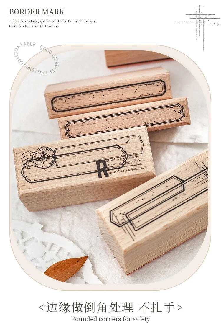 Description Picture 5 of itemRetro Border Mark Series Journal Stamp Frame Wooden Rubber Stamps for Card Making Scrapbooking DIY Craft Supplies Standard Stamp