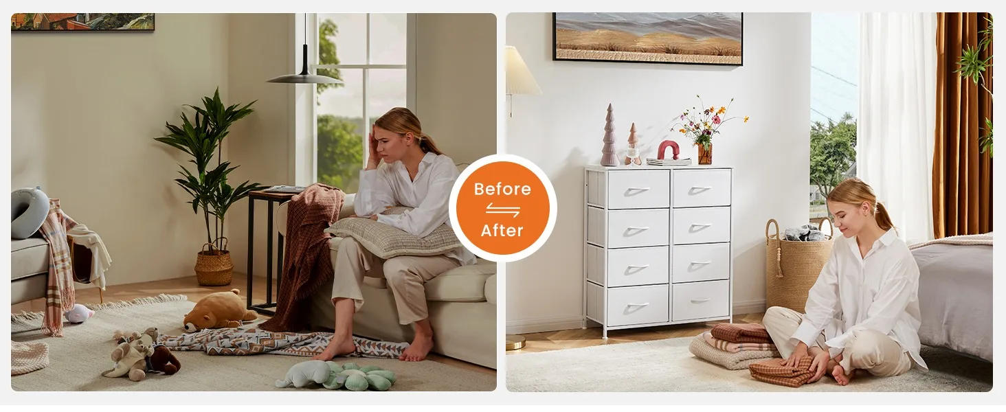 Description Picture 3 of itemDresser for Bedroom, Chest Organizer Unit with 8 Bins Storage Tower Drawer Organizer with Steel Frame