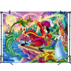 Disney Wonderland Peter Pan Backdrop Kids Birthday Background Captain Hook Theme Celebrate Event Photo Poster Studios Props