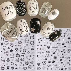 3D Cartoon Cute Cat Nail Stickers Graffiti Love Heart Gold Bronzing Star Sliders Silver Chrome Nail Art DIY Manicure Decoration