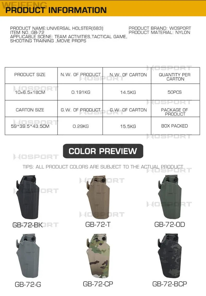 Description Picture 4 of itemTactical Gun Holster for Glock 17L/34/35/40/41 Colt 1911 CZ75 S&W Pistol Case with Drop Leg Paddle Hunting Accessories