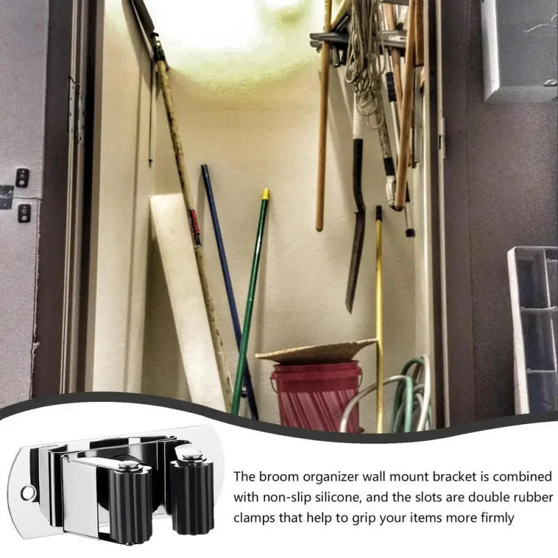 Description Picture 5 of item304 Stainless Steel Mop Broom Holder Wall Mounted Strong Self-Adhesive Kitchen Bathroom Waterproof Multi-Purpose Hanger Hook