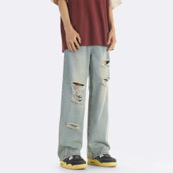 Ripped jeans 2024 Ripped denim all-in-one casual pants for men and women