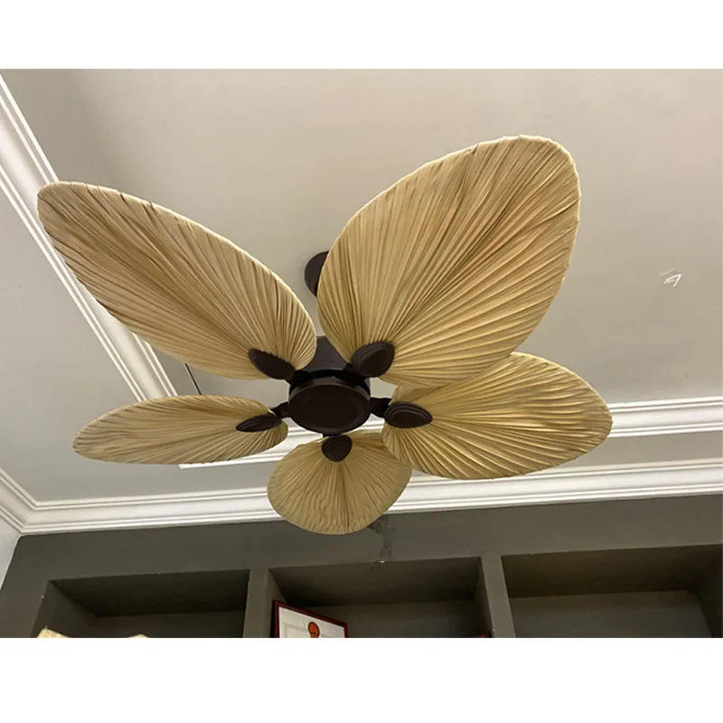 Description Picture 3 of item2022 New High Quality 52inch Factory Price Natural Breeze Palm Leaf Fan Blades 220V Remote Control Ceiling Fan Living Room