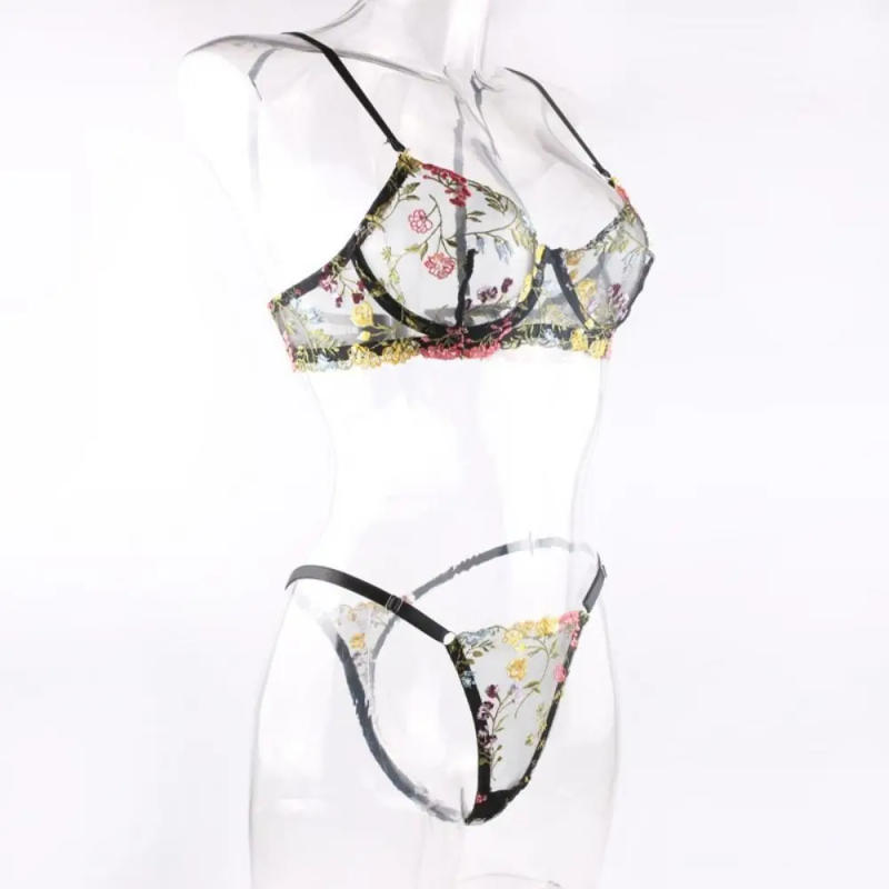 Description Picture 3 of item2-Piece Versatile Floral Lingerie Set Embroidery Sheer Women Underwear Intimates