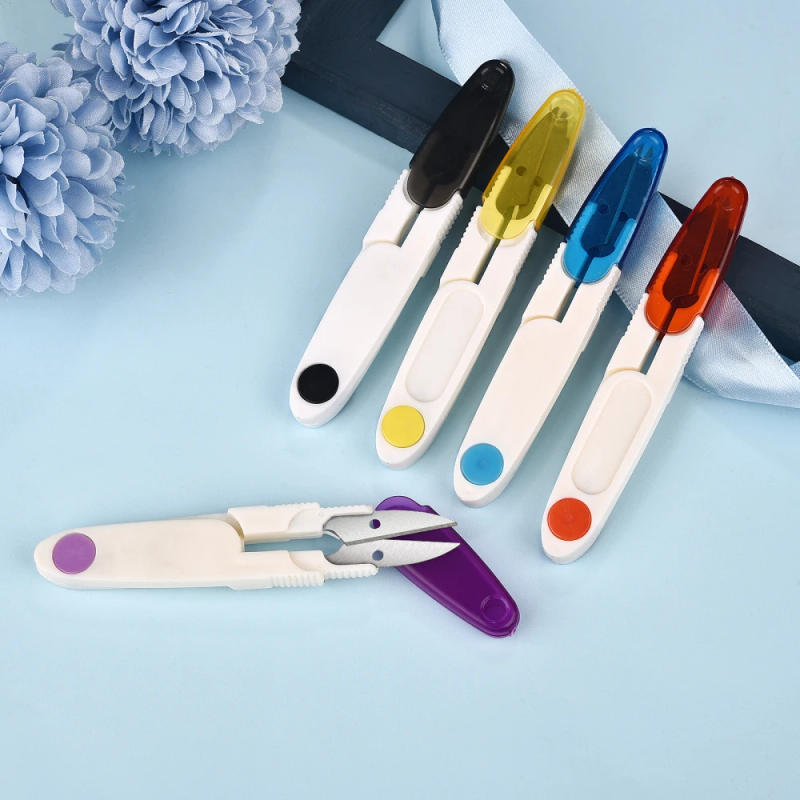 Description Picture 3 of itemU Shape Scissors With Plastic Cover Safety Multipurpose Sewing Scissors Thread Yarn Cutting Cross-Stitch Home Needlework Scissor
