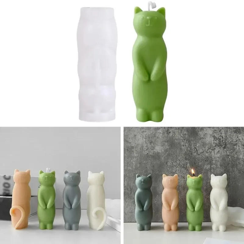 Description Picture 2 of item3D Cat Silicone Molds Cute Standing Kitten Scented Candle Plaster Concrete Resin Soap Mold DIY Chocolate Cake Baking Tool