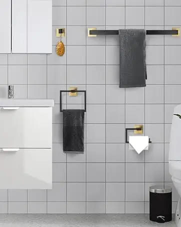 Description Picture 3 of itemYACVCL 5-Piece Bathroom Hardware Accessories Set 23.6 in Brushed Gold  Bar Towel Rack Sets Modern Towel Ring Kit Stainless Steel