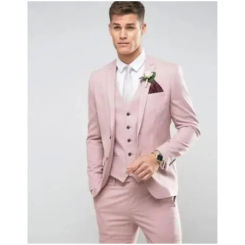 Tailor Made Pink Men Wedding Suits Slim Fit Groom Prom Party Blazer Male Tuxedo Jacket+Pants+Vest Costume conjuntos de hombre