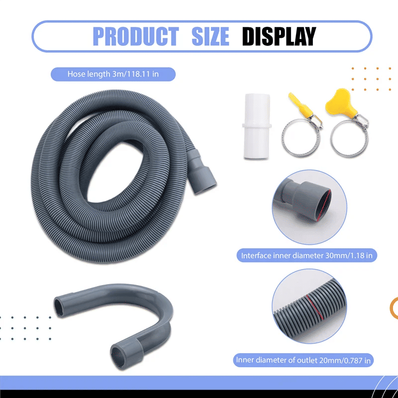 Description Picture 6 of itemB59B-Washing Machine Drain Hose 10 Ft Flexible Dishwasher Drain Hose Extension Kits Corrugated Washer Discharge Hose