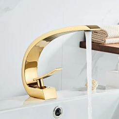 Basin Faucet Modern Bathroom Mixer Tap Rose Gold Wash Single Handle Hole Hot and Cold Waterfall