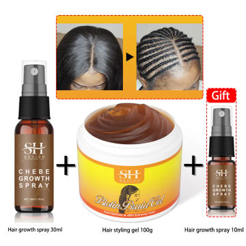 Chebe New Set African Traction Alopecia Treatment Crazy Hair Growth Oil Spray Edge Control Hair Styling Braiding Gel Wax Sevich