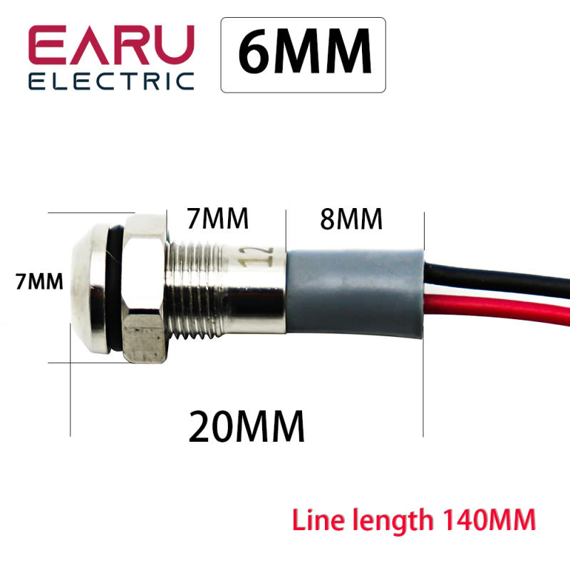 Description Picture 3 of item6mm 8mm 10mm 12mm 14mm Metal LED Warning Indicator Light Waterproof IP67 Signal Lamp Pilot Wires Switch 3V 5V 12V 220V Red Blue
