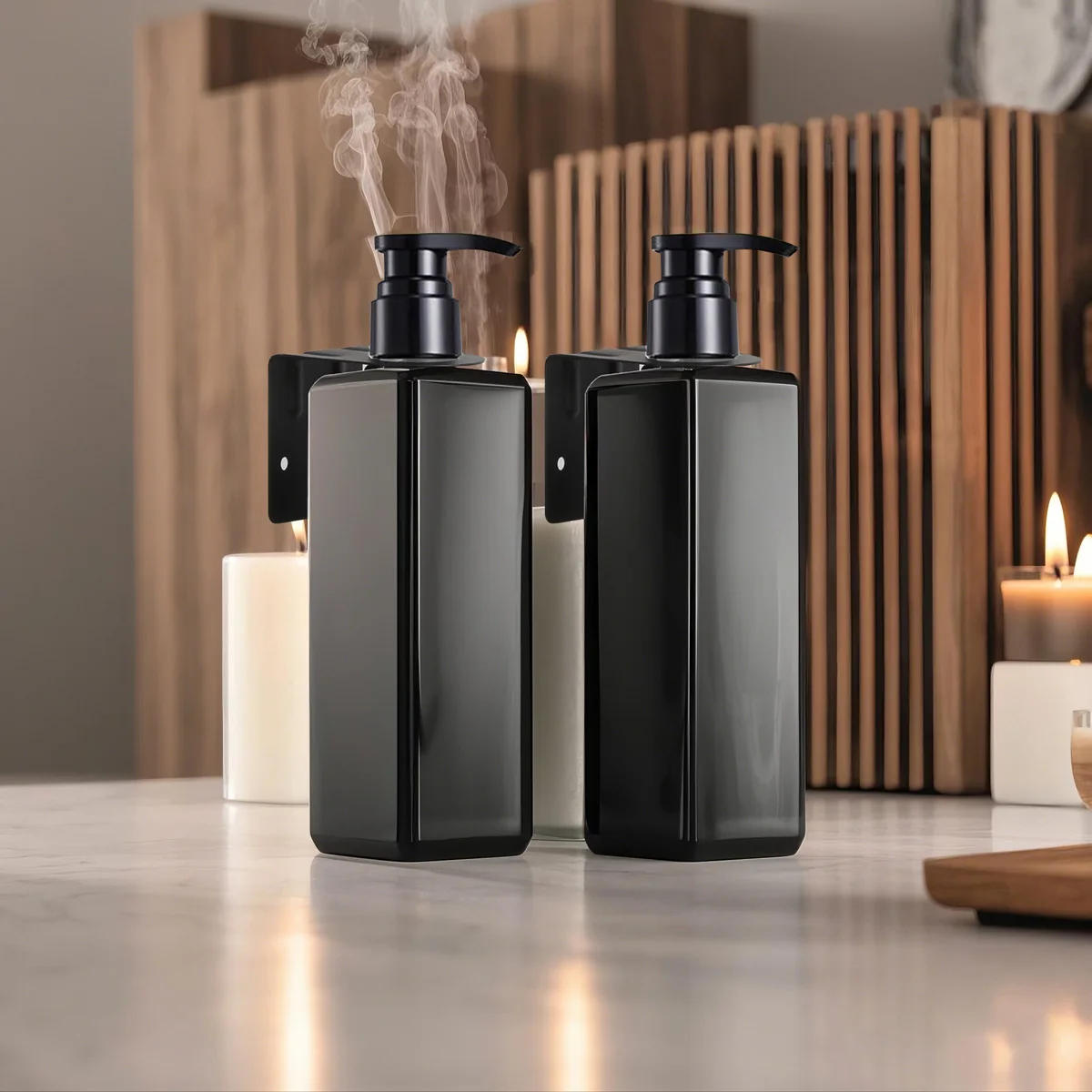Description Picture 3 of item500ml Square Black Soap Dispenser with Label Wall Mounted Hanger Rack Refillable Empty Bottle Lotion Shampoo Container For Hotel