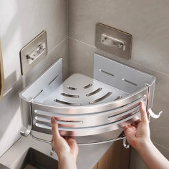No-Drill Adhesive Style Aluminum Bathroom Shelf Shelves Shampoo Makeup Storage Holder Kitchen Organizer Wall Mounted Rack Access