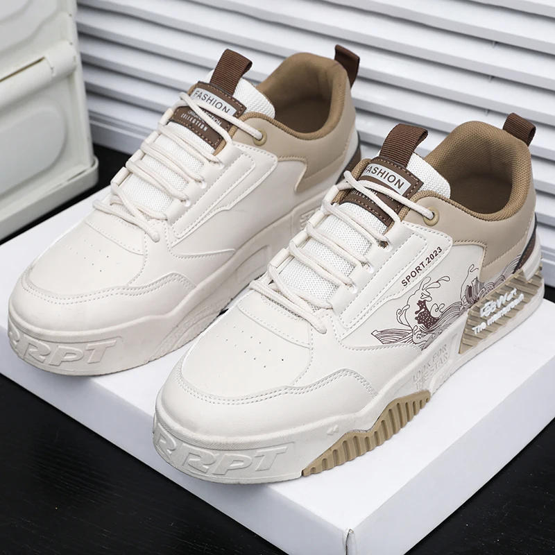 Description Picture 5 of itemVulcanized Shoes for Men Flat Comfortable Soft Casual Sneakers Outdoor Sports Fashion Lace-up Leather Skate Shoes Men