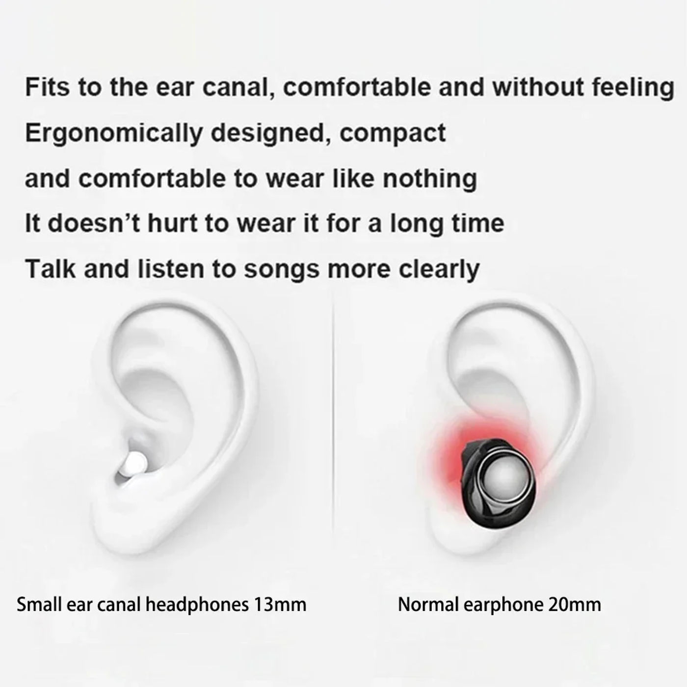 Description Picture 6 of item2025 Headsets Invisible Earphones Mini Headphones 5.2 Bluetooth TWS In-Ear Earbuds Noise Reduction Wireless Sleep In-Ear Earbuds