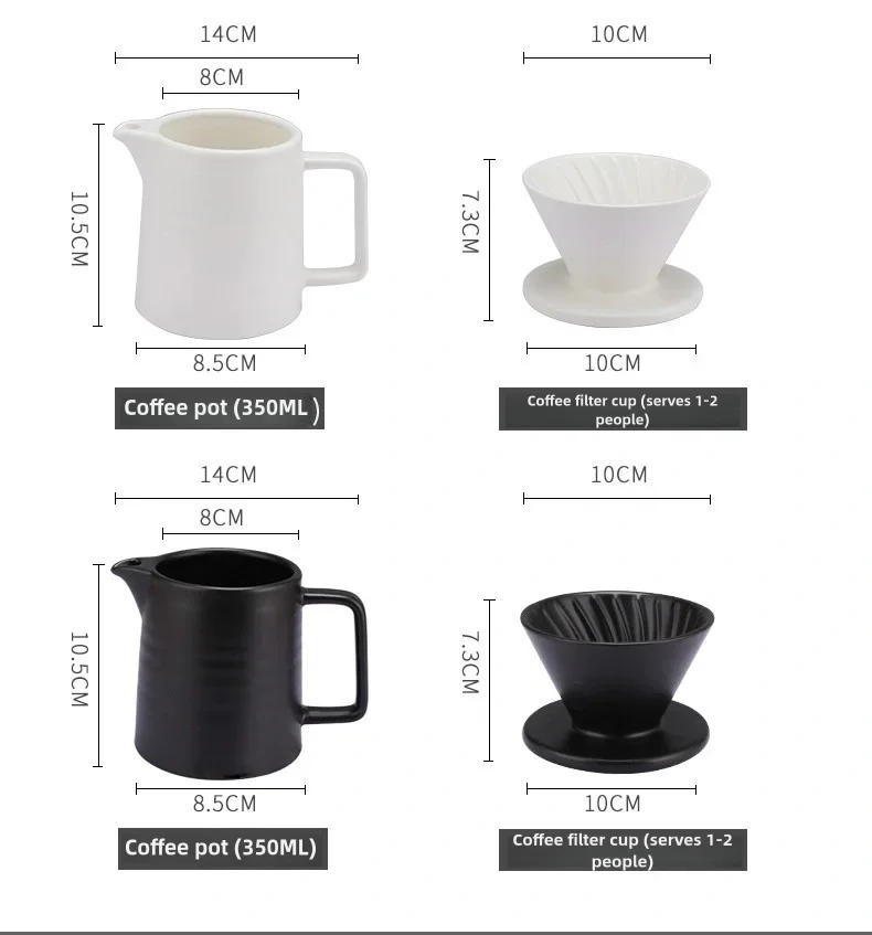Description Picture 4 of item1-2 Cups Ceramic Coffee Dripper Pour Over Coffee Maker Set for V60 Coffee Filter Hand Brew Espresso Pot Coffeeware Teaware