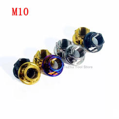 1Pcs Hex Hexagon Flange Titanium Nuts M10 Rear Axle Lock Nut Suitable for Ducati disc small nuts Titanium Fastener