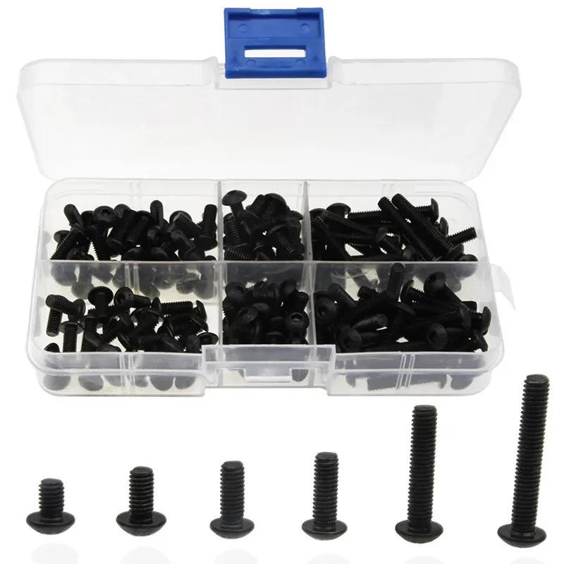 Description Picture 2 of itemZENHOSIT 170pcs  Hexagon Screw 304 Stainless Steel Black Round M4*6/8/10/12/20/25 For Machine Applications Kit with Plastic Box