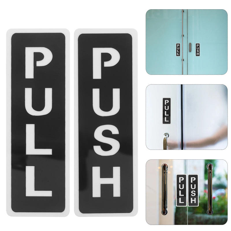 Description Picture 2 of item1 set 3D Acrylic Push Pull Door Sign Sticker Glass Indication Store Entrance Handle Label Clear Legible Sturdy Easy Clean Mirror