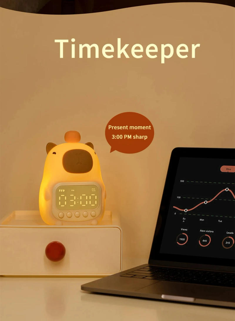 Description Picture 5 of itemCute Rechargable Cartoon Capybara Silicone Night Light Digital Alarm Clock LED Night Lamp Table Clock Room Decor Birthday Gifts